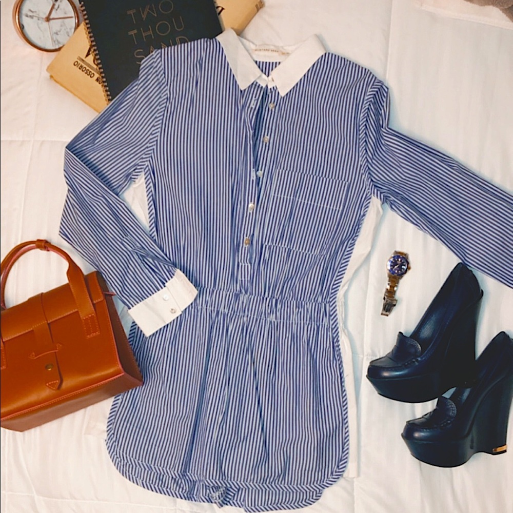 Blue and White Pinstripe Skort Dress
